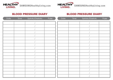 Printable Home Blood Pressure Monitoring Chart